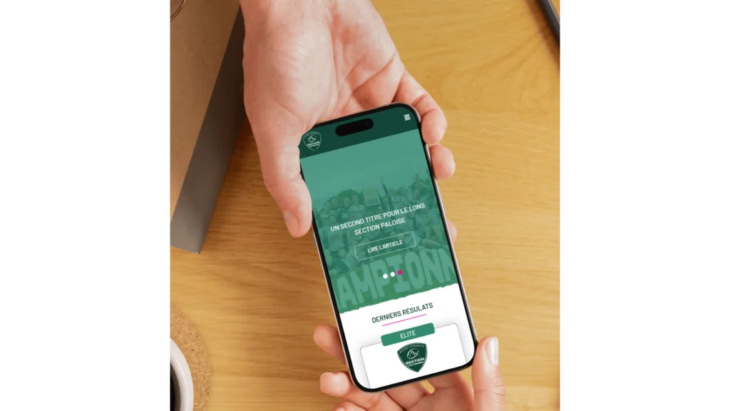 Mockup d'une application mobile Section Paloise